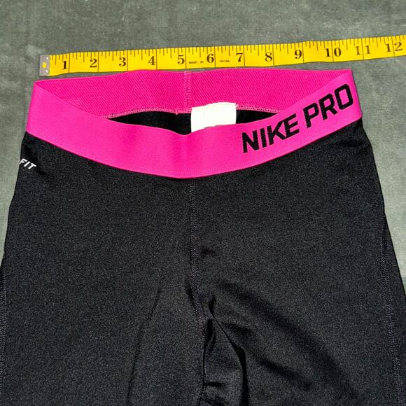 Nike Pro Dri-Fit Capri Leggings Women Small Black Pink Elastic Waistband Stretch - Picture 5 of 7